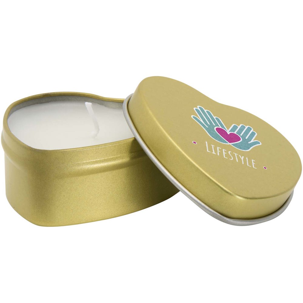 Blissful hartvormige tin met kaars met vanillearoma